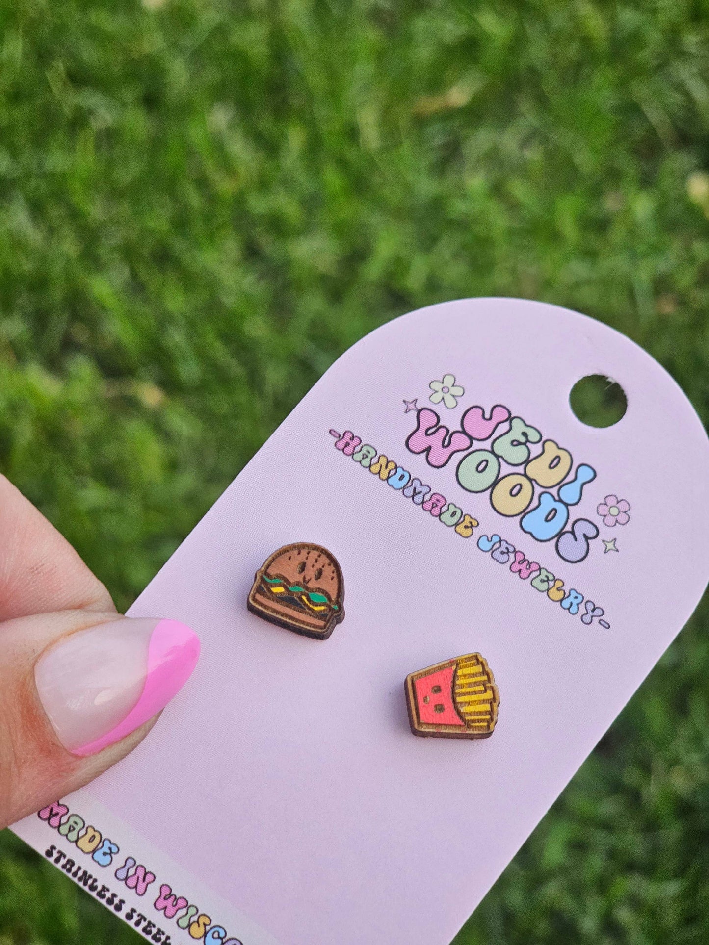 Burger and French Fry Novelty Stud Earrings