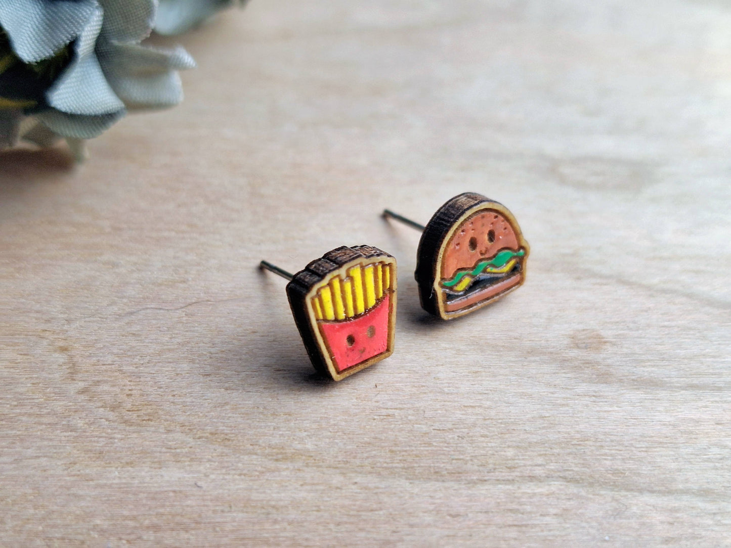 Burger and French Fry Novelty Stud Earrings