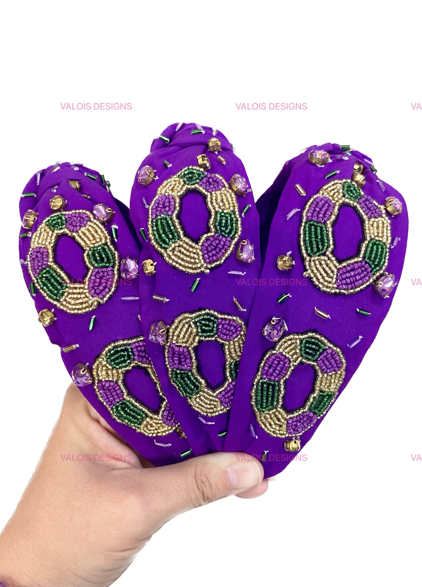 King Cake Mardi Gras Beaded Headband