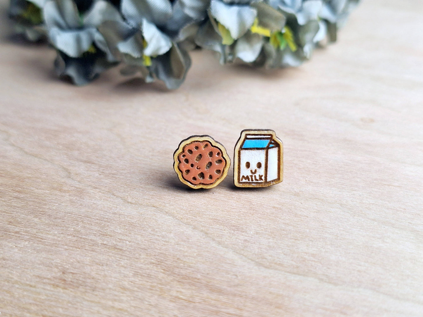 Milk and Cookie Handpainted Novelty Stud Earrings