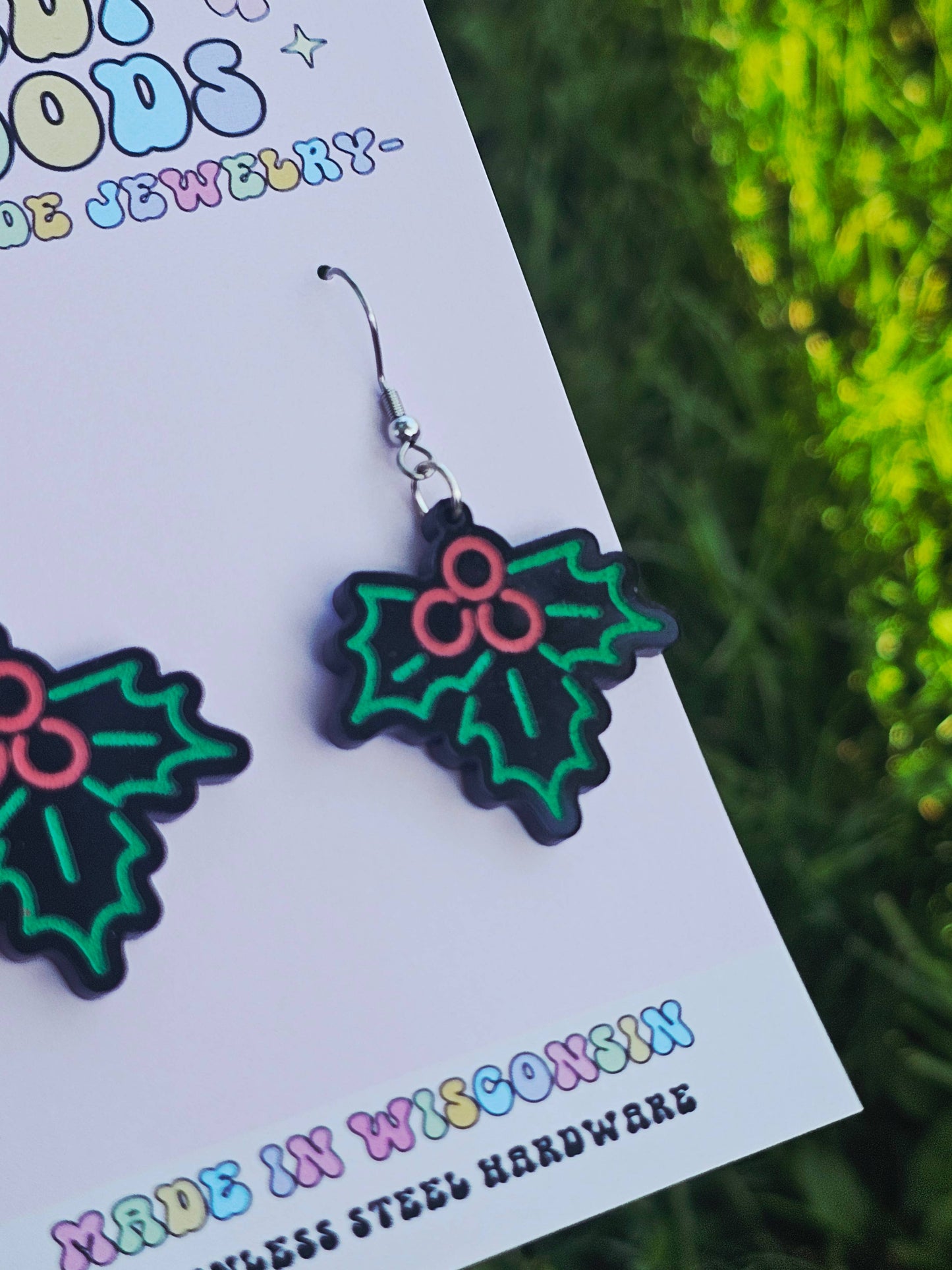 Retro 'Neon' Mistletoe Dangle Earrings