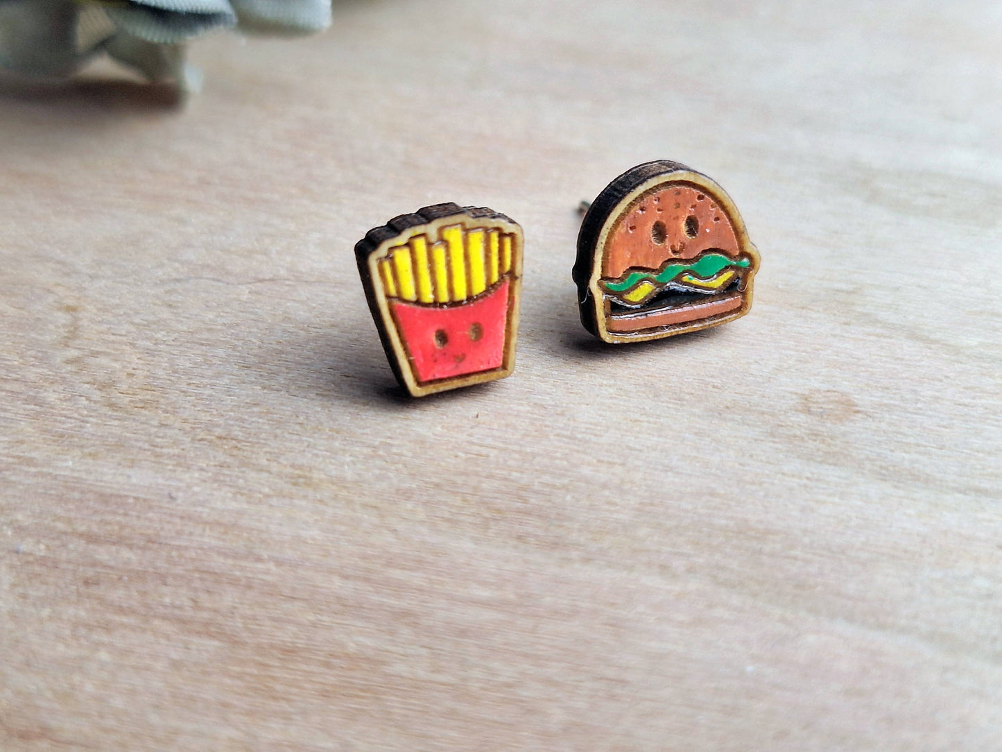 Burger and French Fry Novelty Stud Earrings