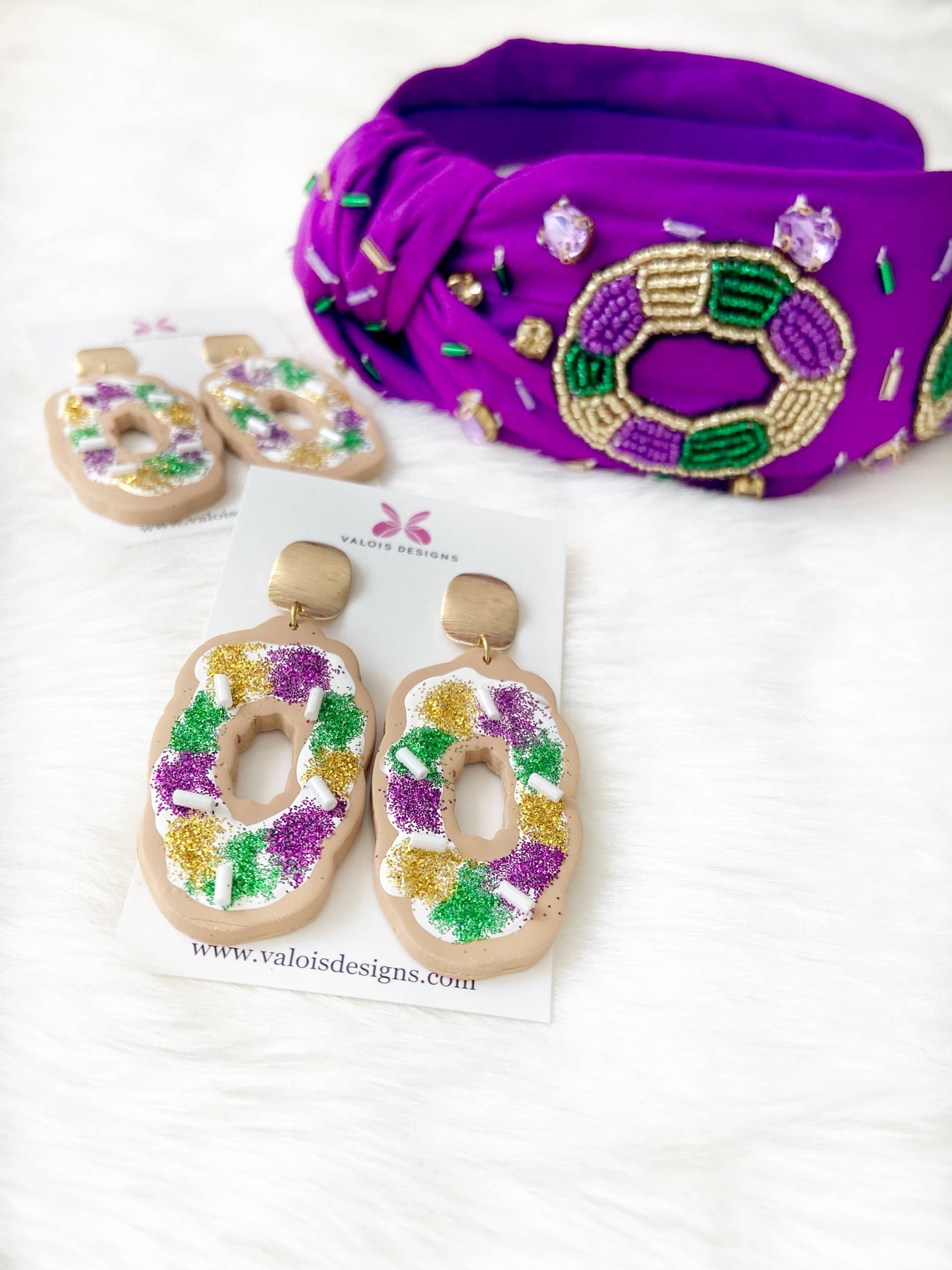 King Cake Mardi Gras Beaded Headband