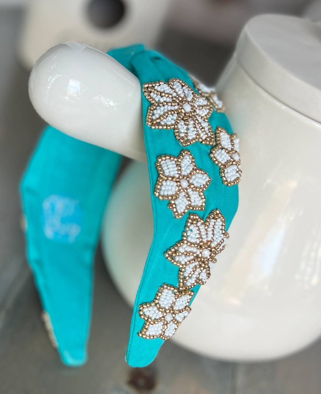 Snowflake Turquoise Beaded Knot Headband
