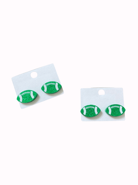 Green Football Stud Earrings