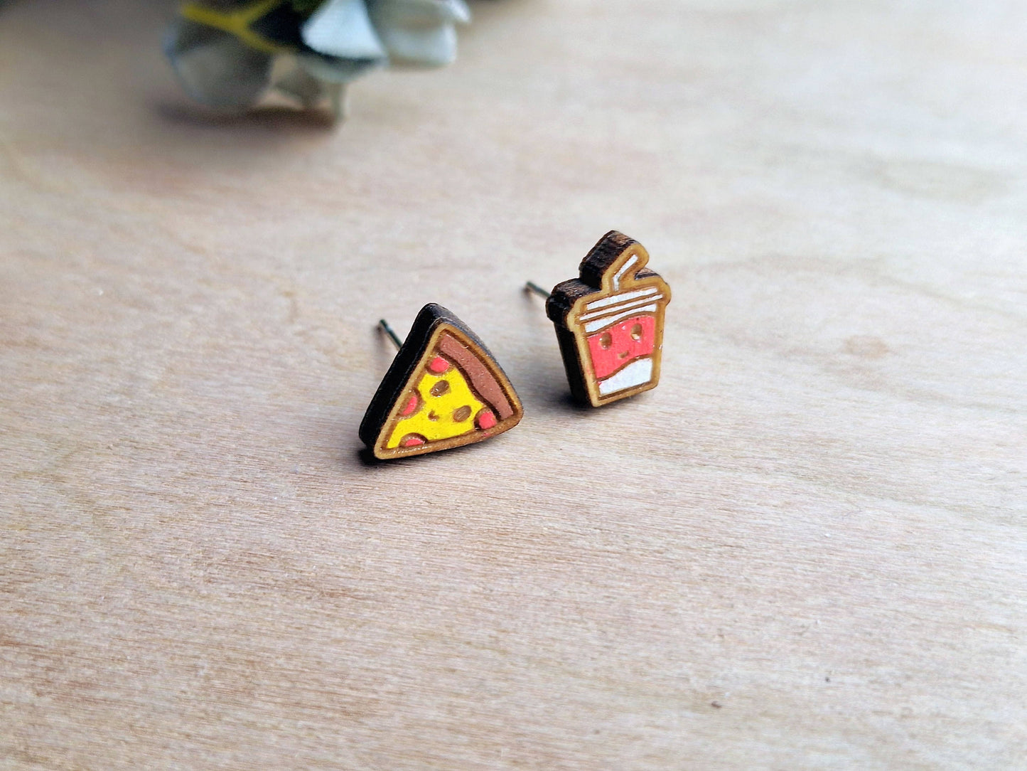 Pizza and Soda Novelty Stud Earrings