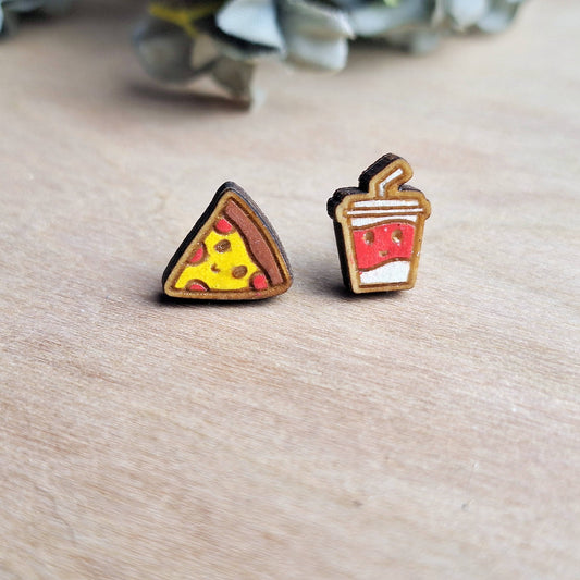 Pizza and Soda Novelty Stud Earrings