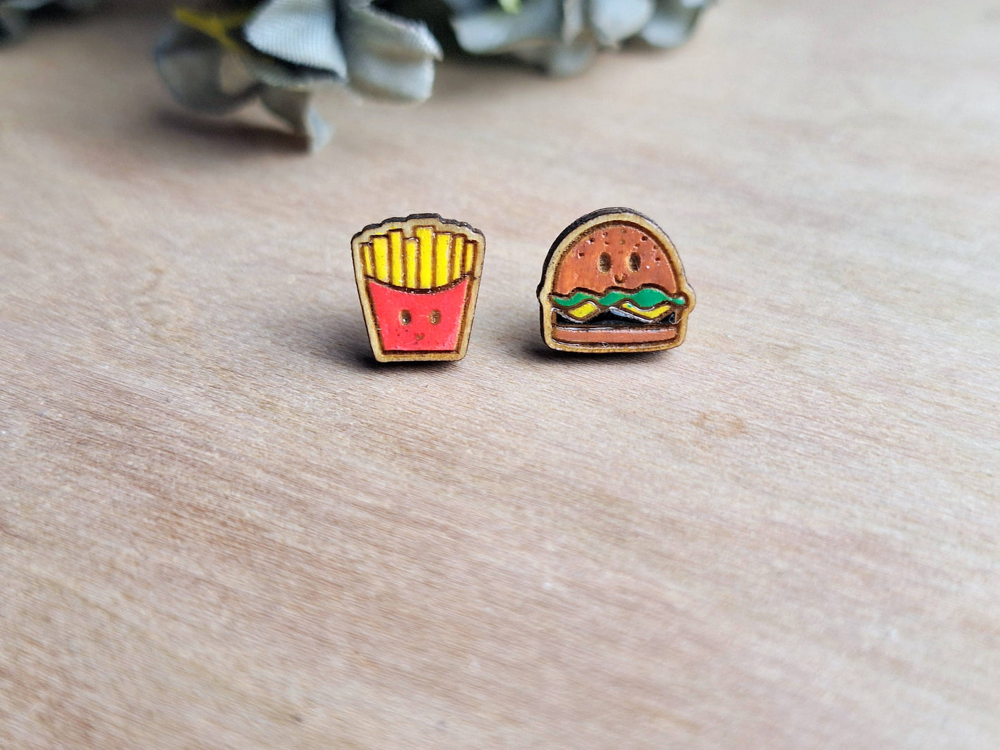 Burger and French Fry Novelty Stud Earrings