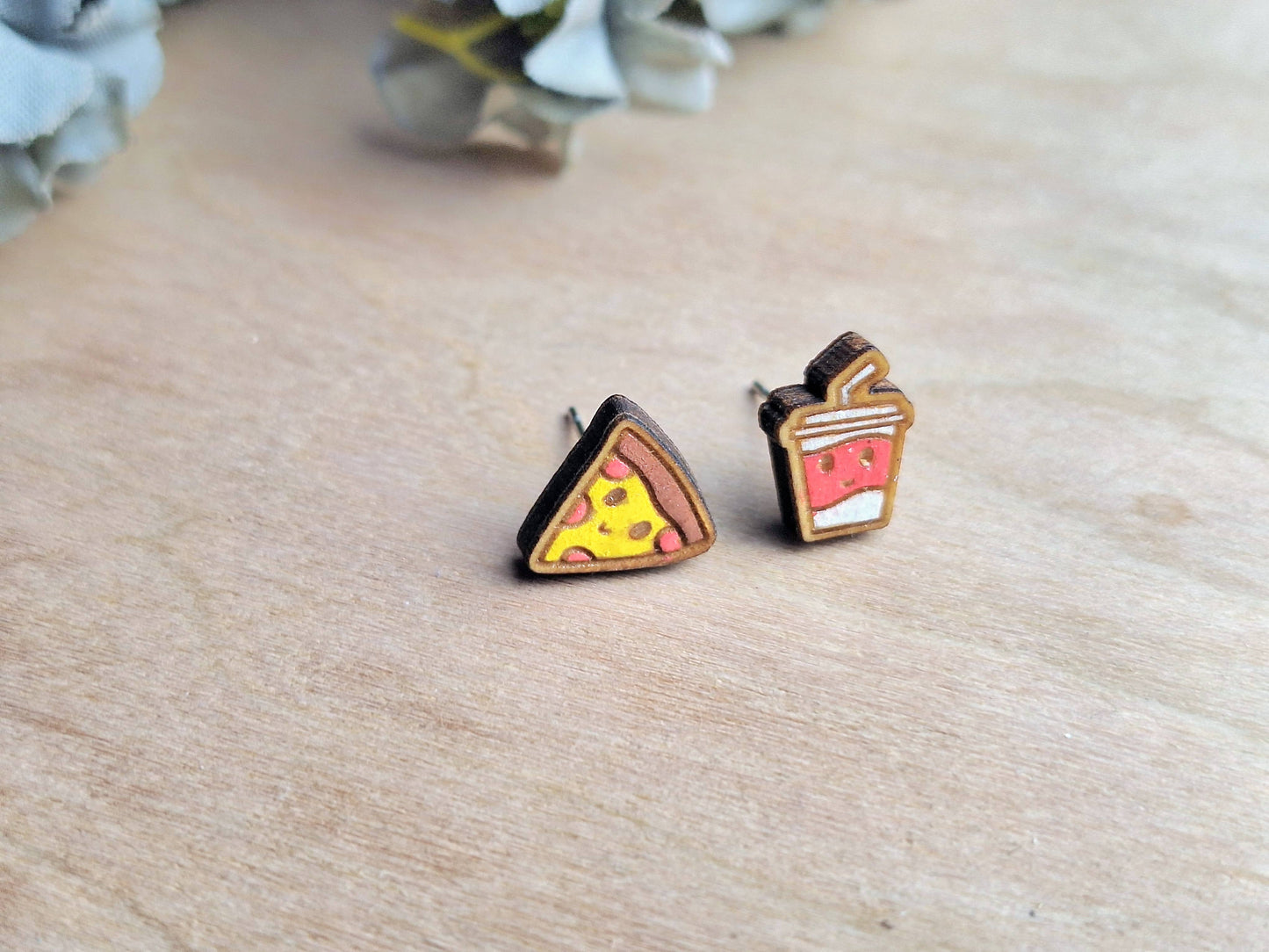 Pizza and Soda Novelty Stud Earrings