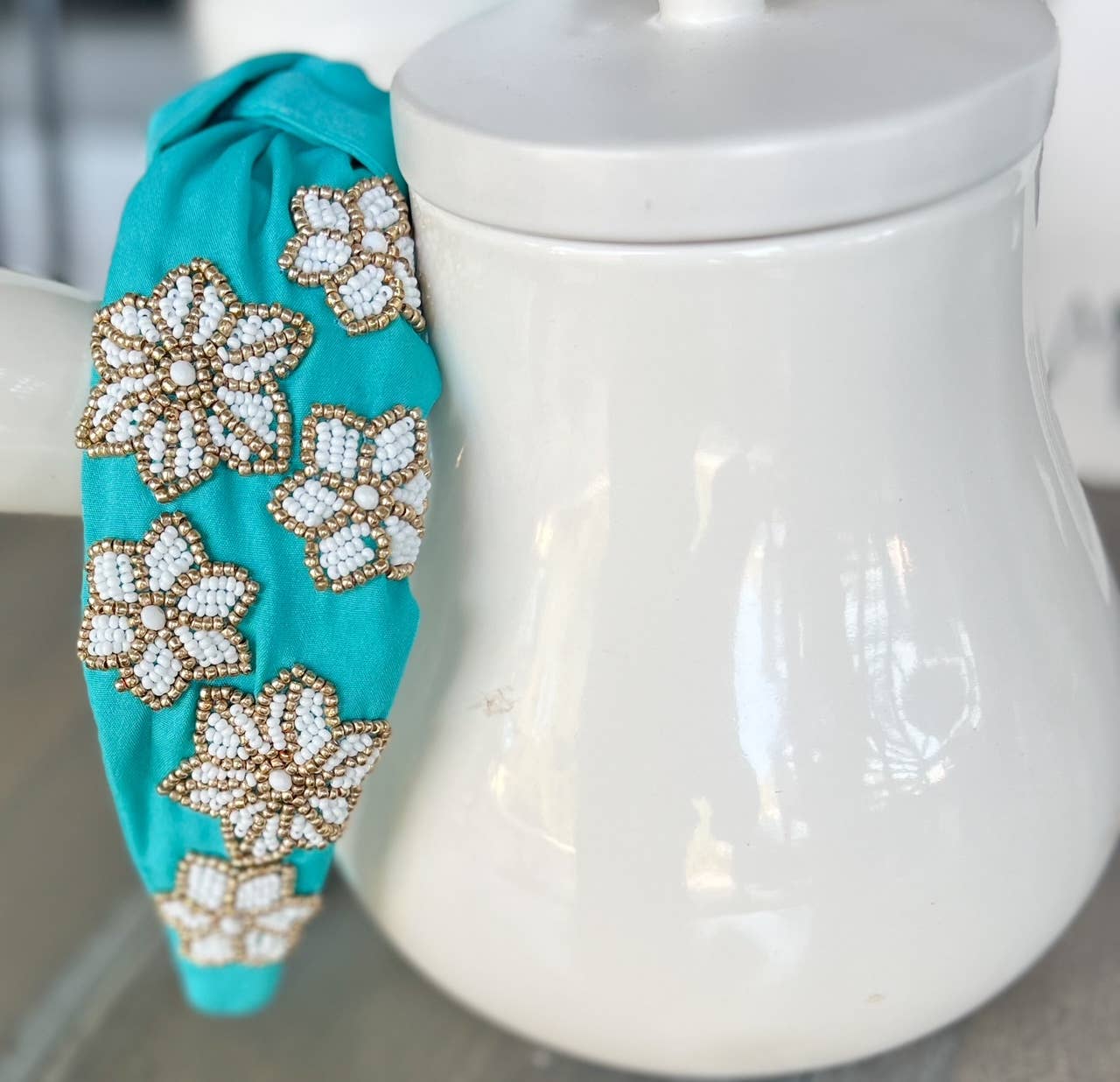 Snowflake Turquoise Beaded Knot Headband