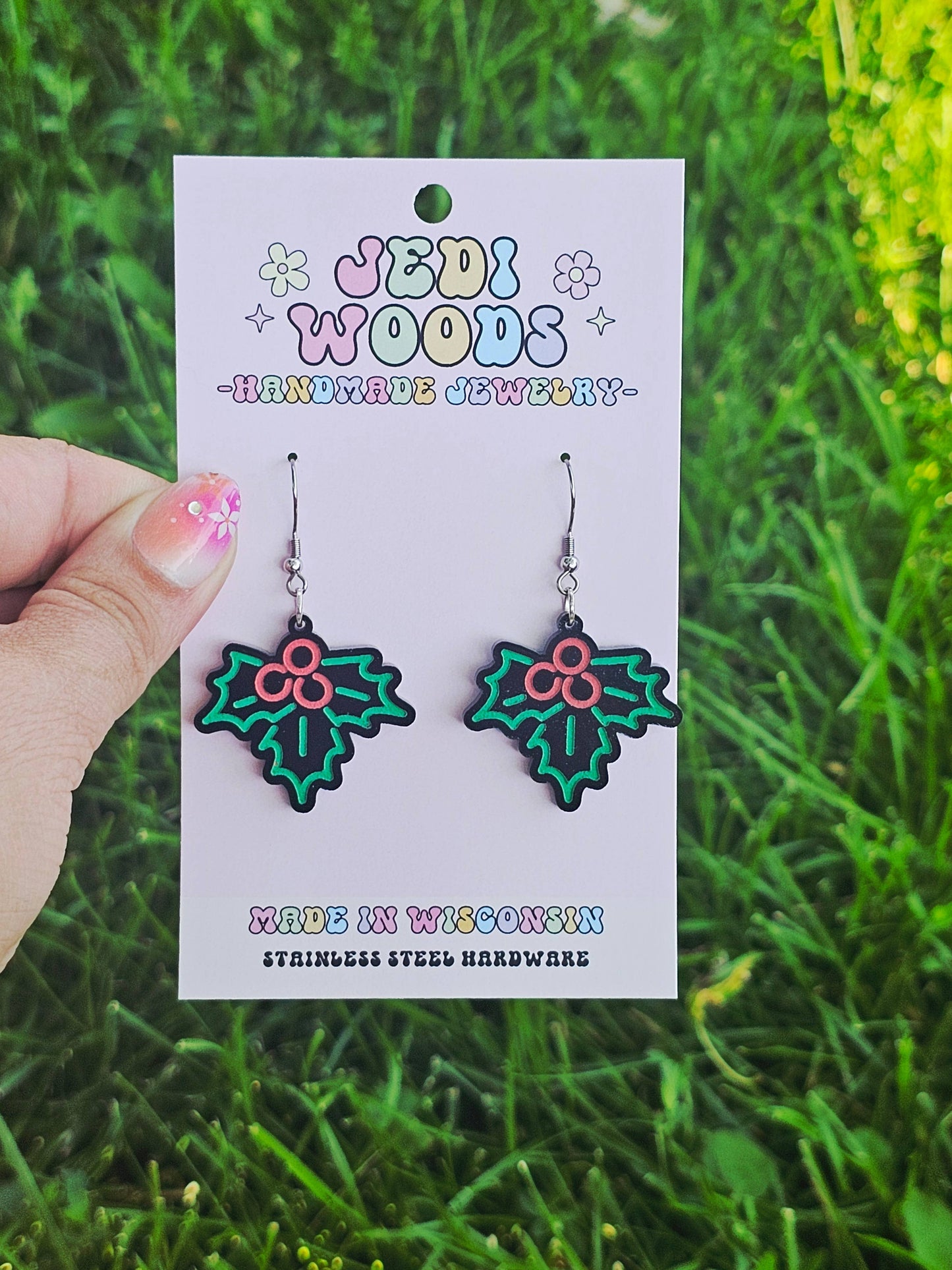 Retro 'Neon' Mistletoe Dangle Earrings