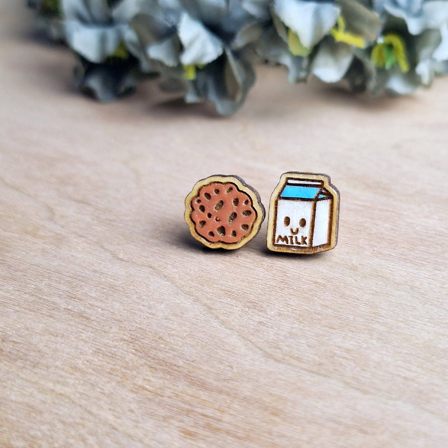 Milk and Cookie Handpainted Novelty Stud Earrings
