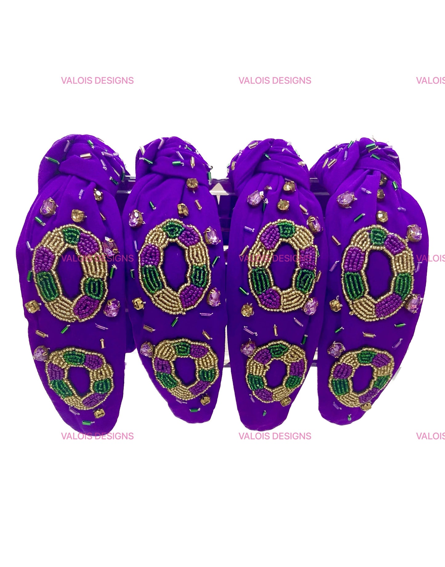 King Cake Mardi Gras Beaded Headband