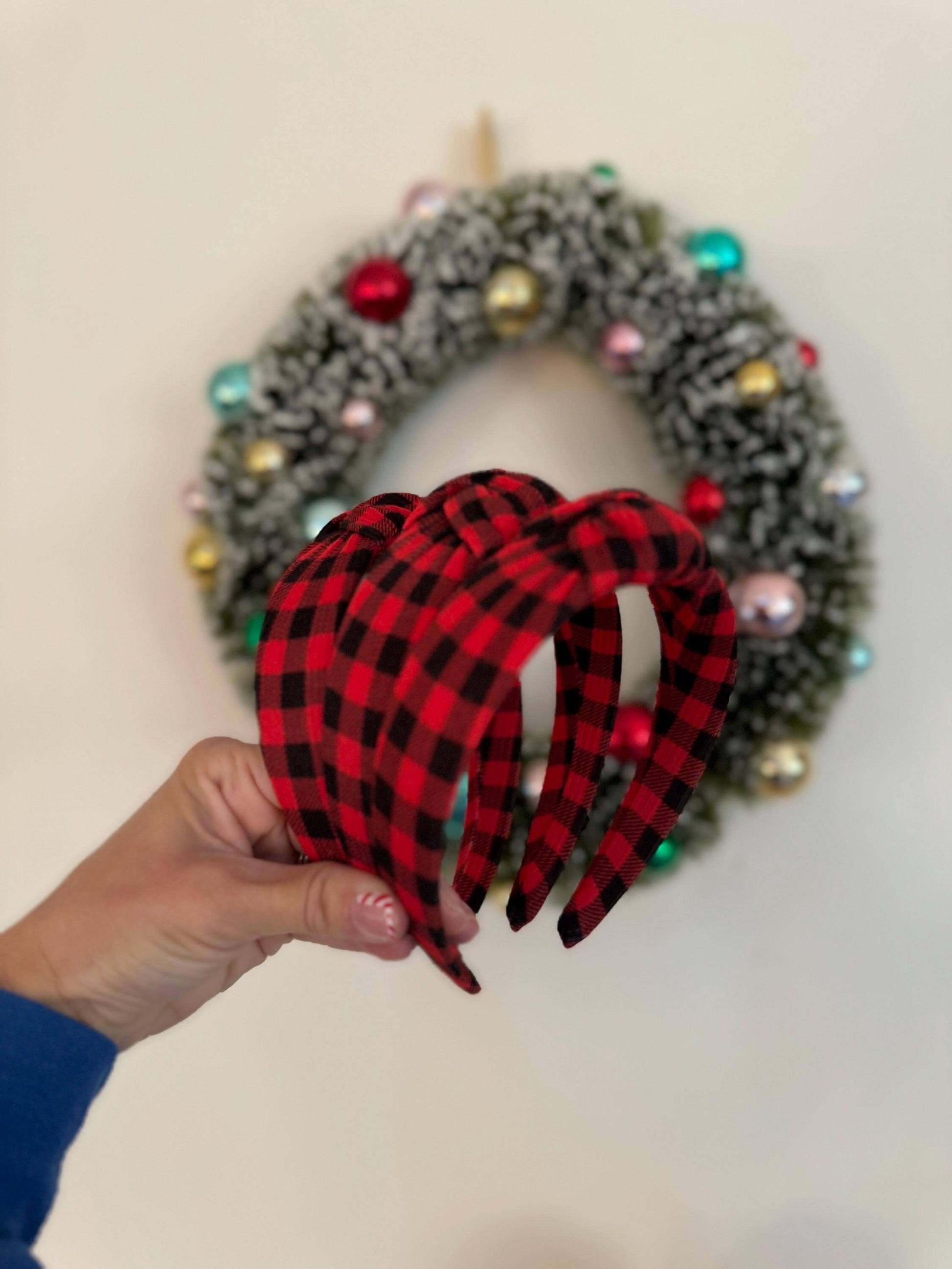 Holiday Buffalo Check Top Knot Headband, Perfect holiday vibes! This buffalo check patterned fabric is everything that is right with winter. Use this headband to add a festive touch to any outfit. Fit: These bendable headbands fit sizing 2 years up to 99
