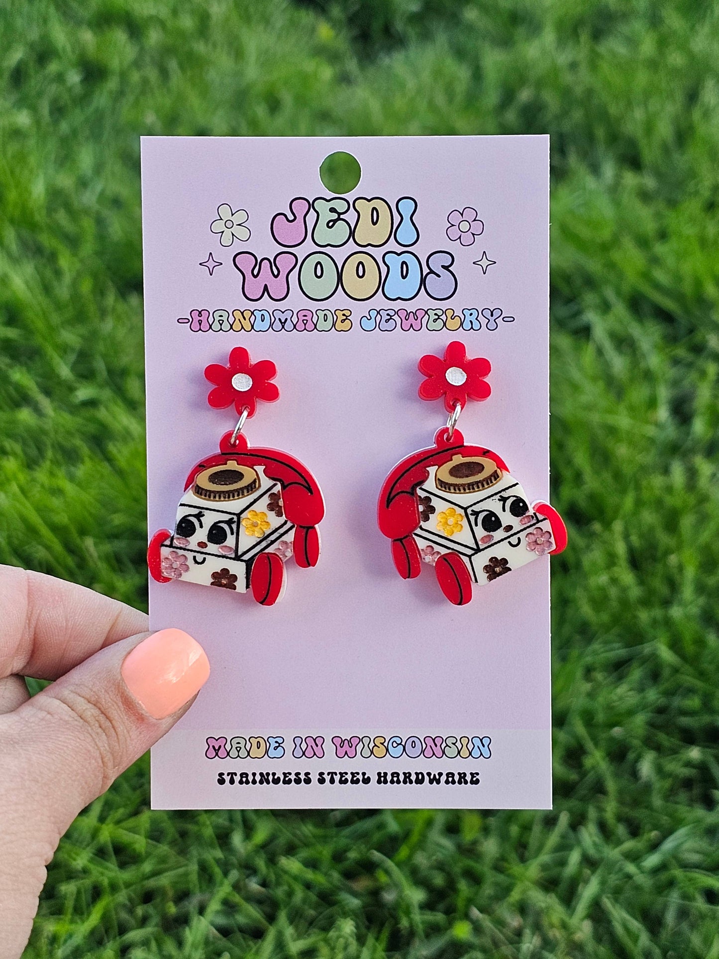 Retro Kids Telephone Dangle Earrings