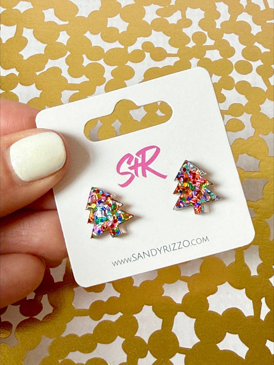 Confetti Dot Christmas Tree Stud Earrings