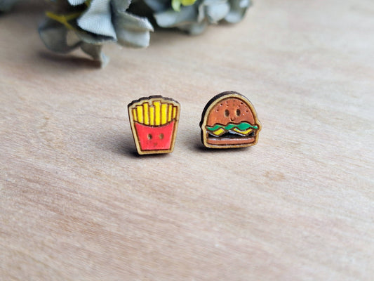 Burger and French Fry Novelty Stud Earrings