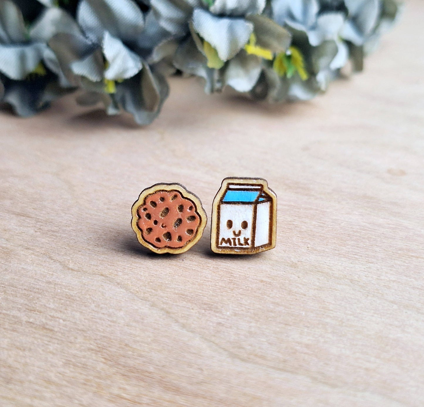 Milk and Cookie Handpainted Novelty Stud Earrings