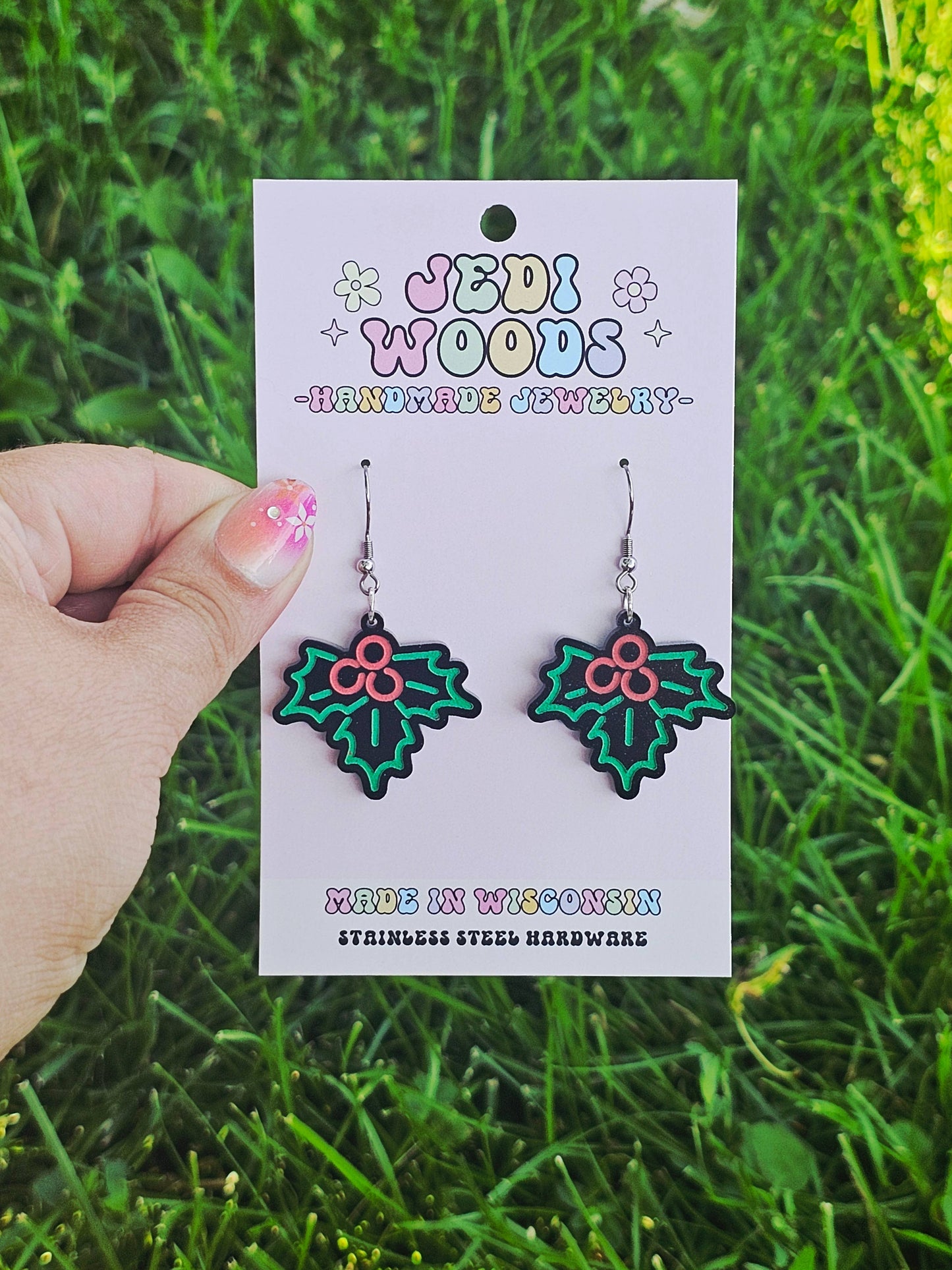 Retro 'Neon' Mistletoe Dangle Earrings