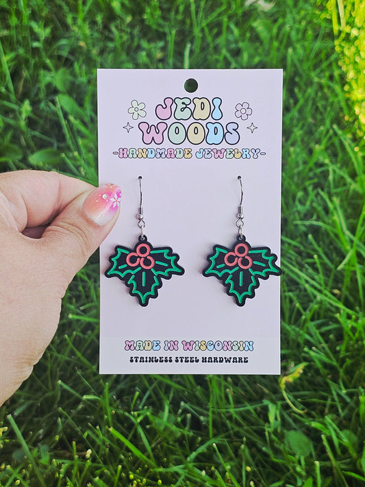 Retro 'Neon' Mistletoe Dangle Earrings