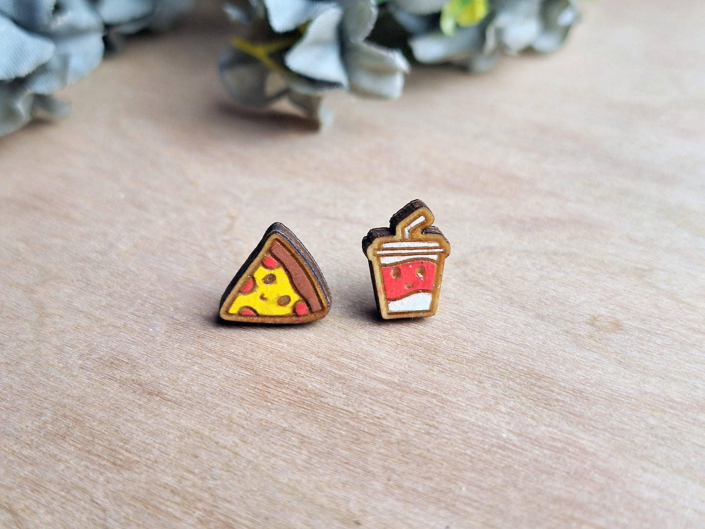 Pizza and Soda Novelty Stud Earrings
