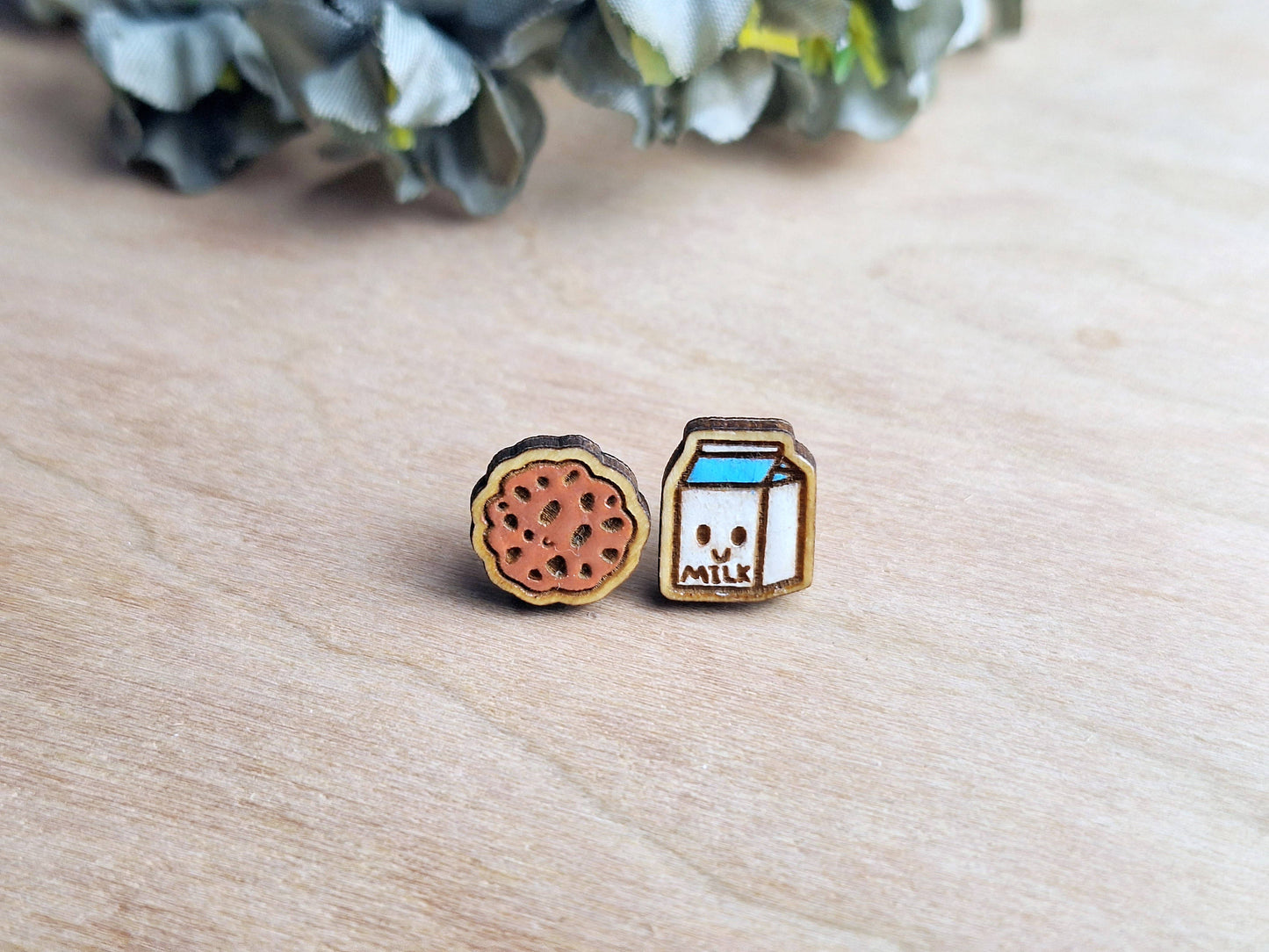 Milk and Cookie Handpainted Novelty Stud Earrings