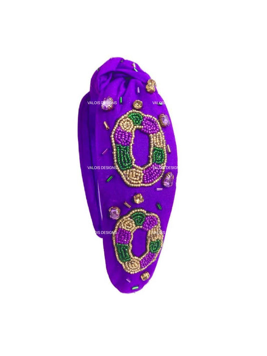 King Cake Mardi Gras Beaded Headband