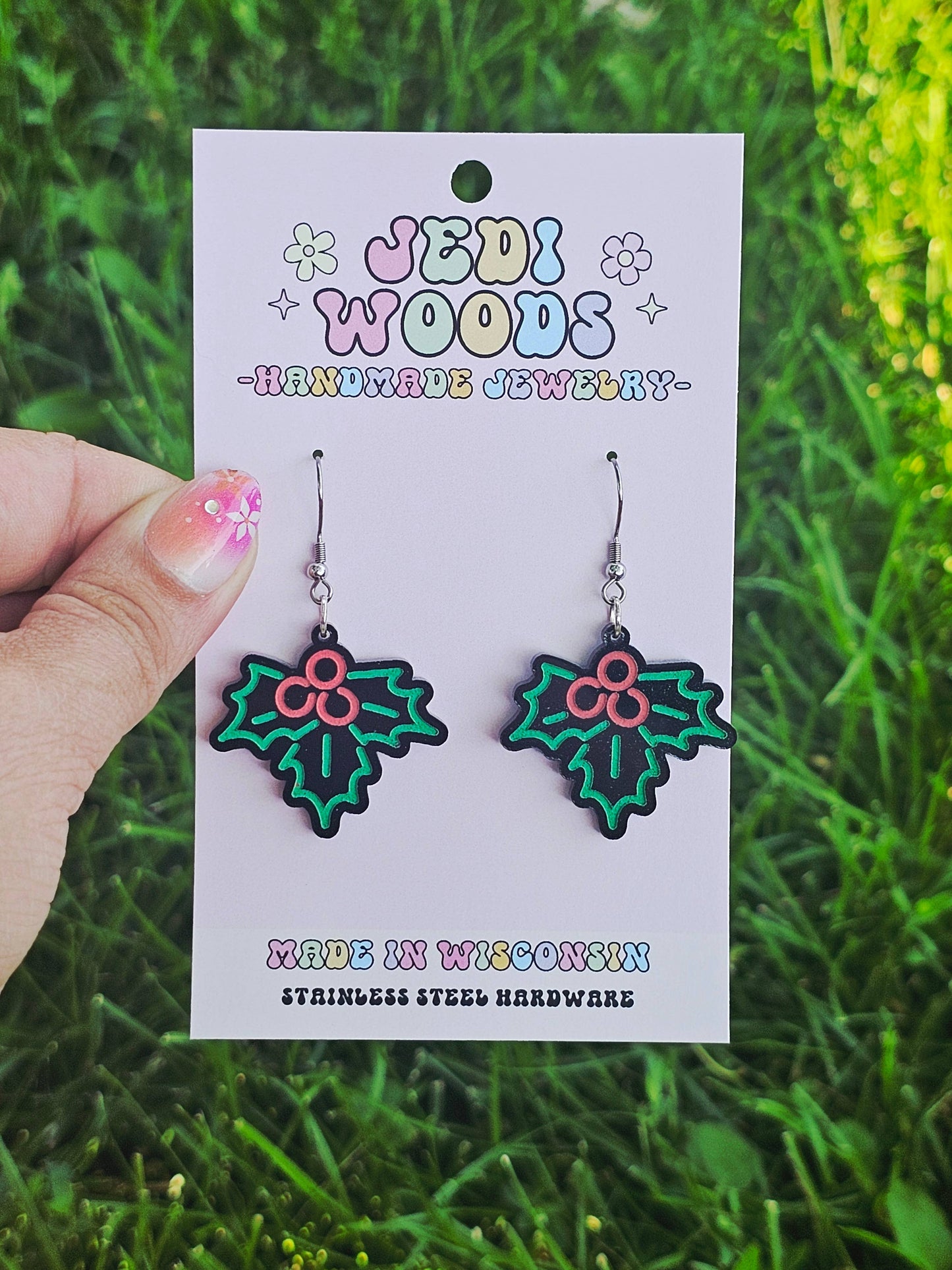 Retro 'Neon' Mistletoe Dangle Earrings