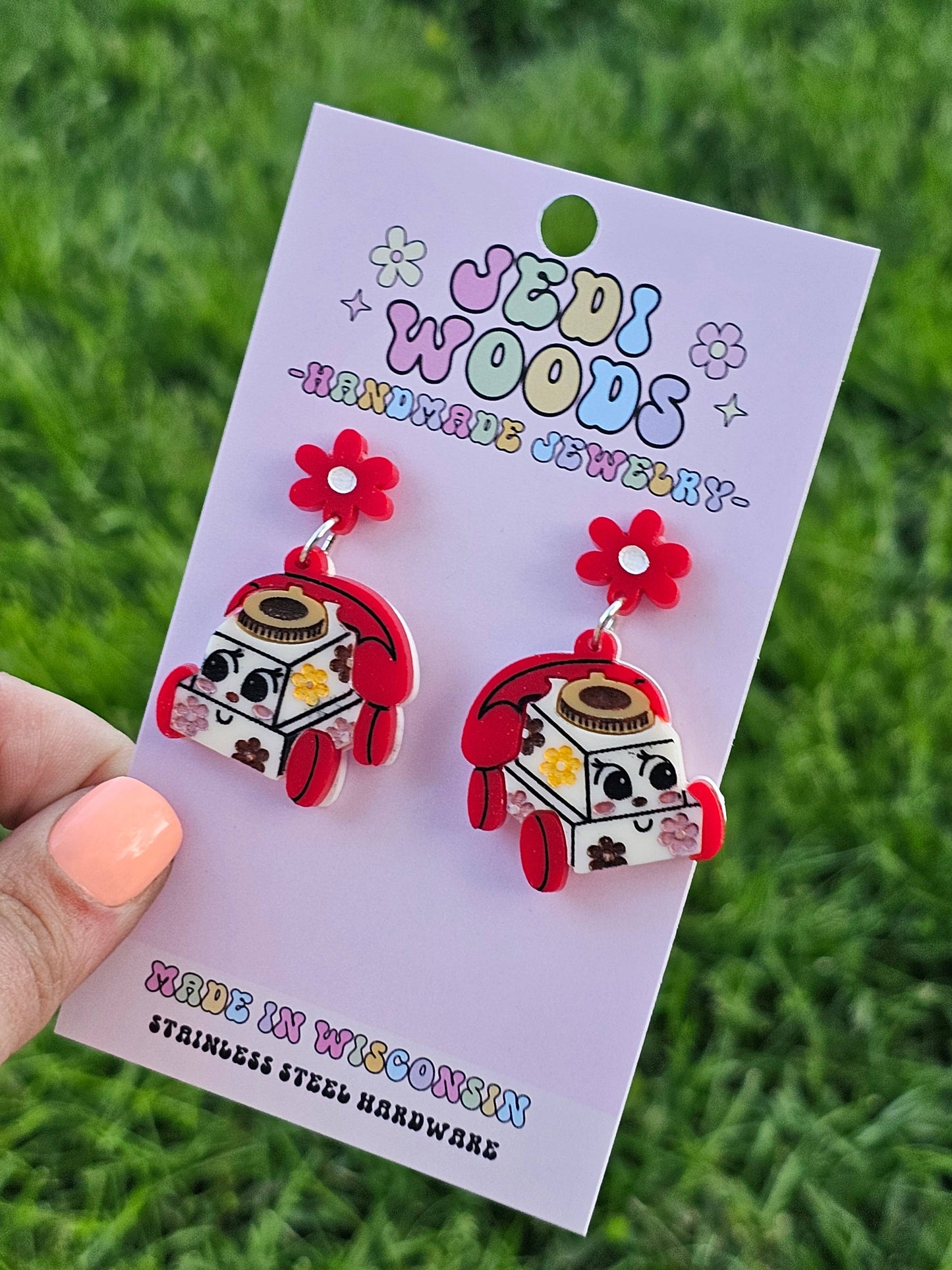 Retro Kids Telephone Dangle Earrings