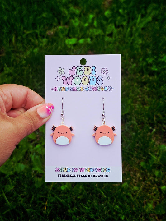 Axolotl Squishmallow Squishy Dangle Earrings