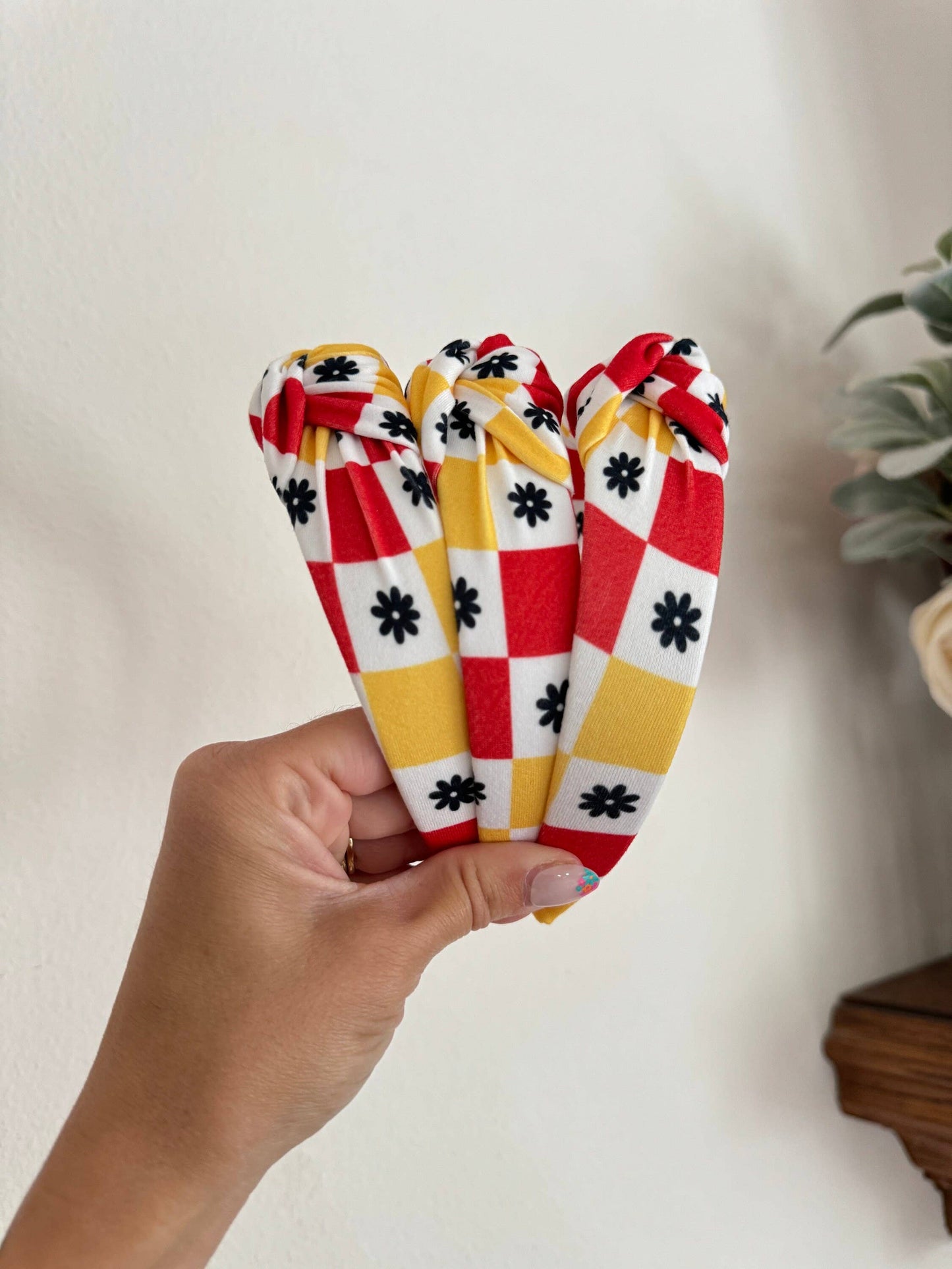 Retro Checkered Flower Headband