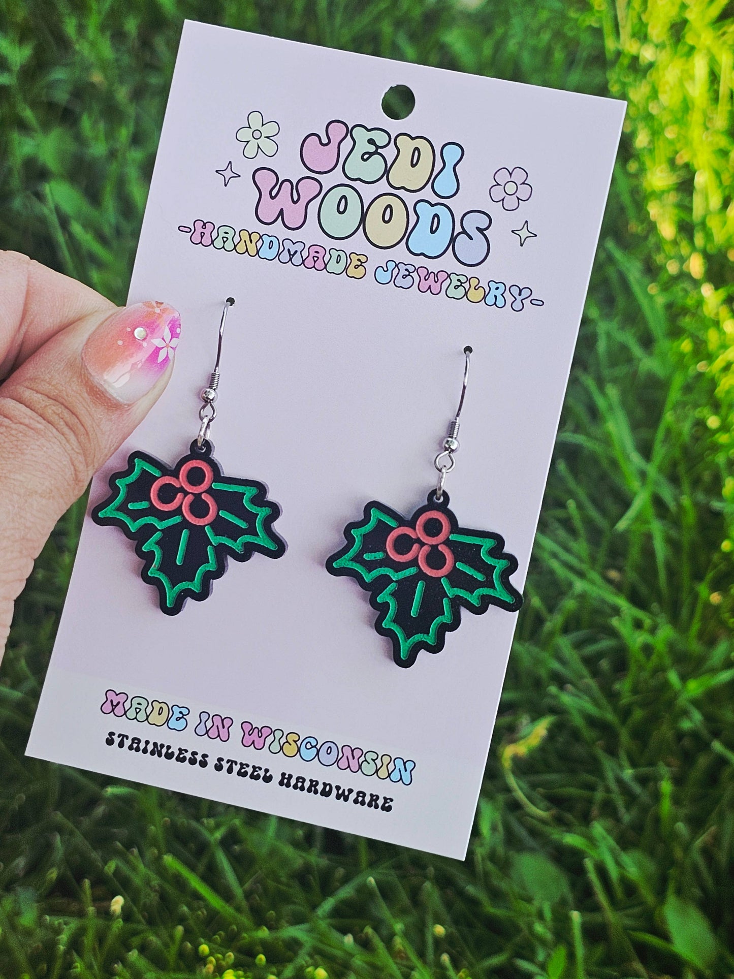 Retro 'Neon' Mistletoe Dangle Earrings