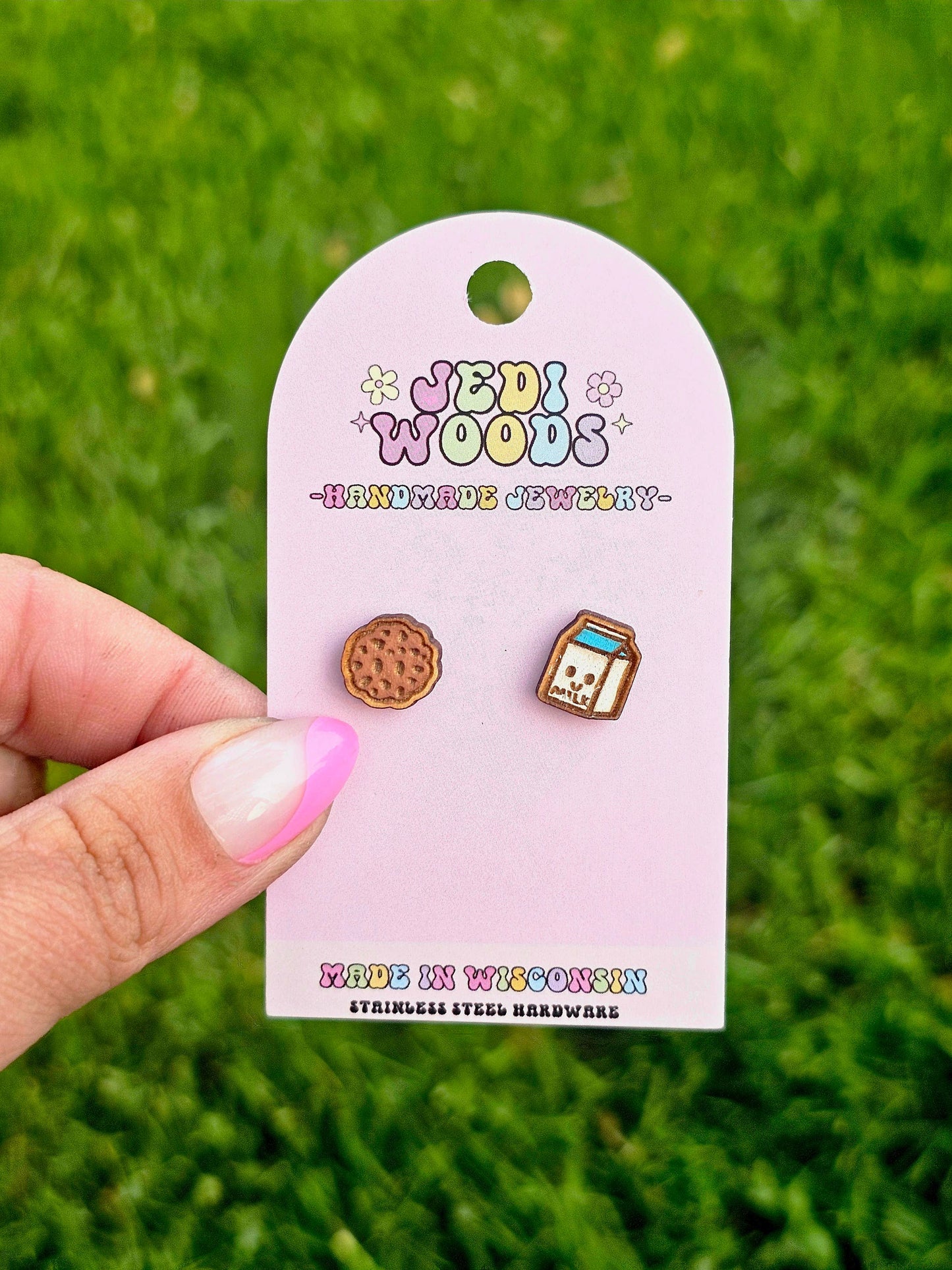 Milk and Cookie Handpainted Novelty Stud Earrings