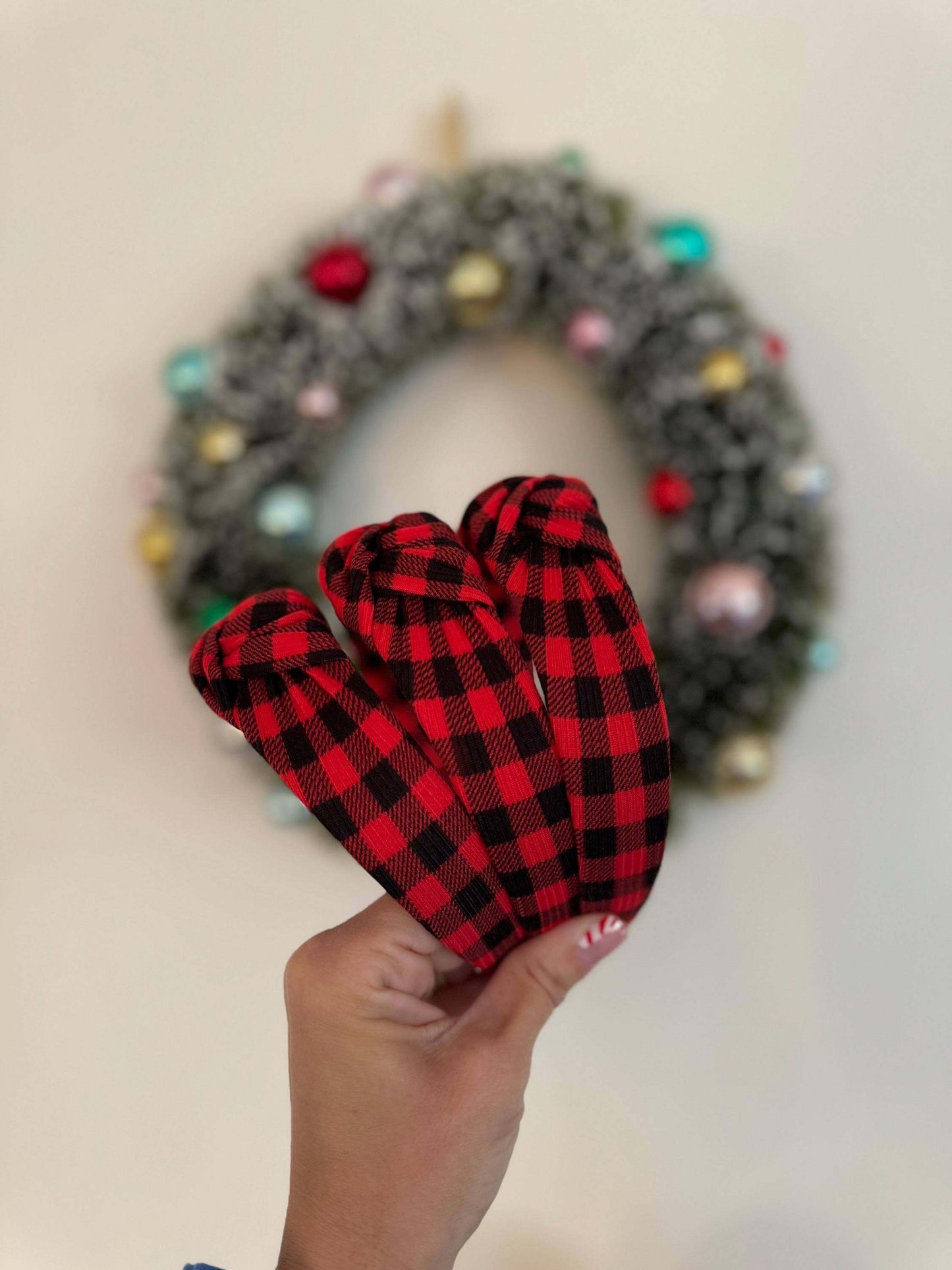 Holiday Buffalo Check Top Knot Headband, Perfect holiday vibes! This buffalo check patterned fabric is everything that is right with winter. Use this headband to add a festive touch to any outfit. Fit: These bendable headbands fit sizing 2 years up to 99