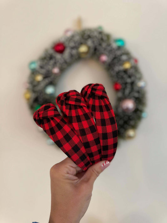 Holiday Buffalo Check Top Knot Headband, Perfect holiday vibes! This buffalo check patterned fabric is everything that is right with winter. Use this headband to add a festive touch to any outfit. Fit: These bendable headbands fit sizing 2 years up to 99