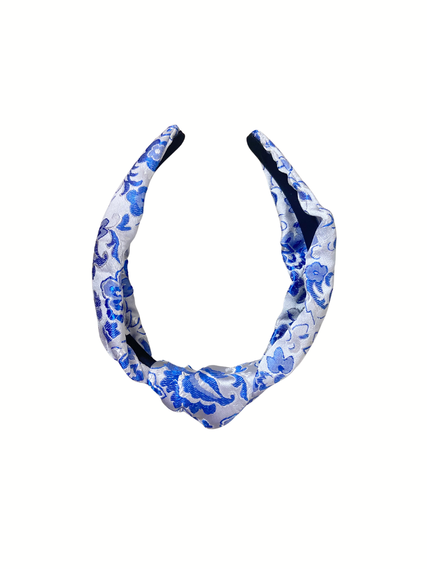 Blue Silk Floral Topknot Headband